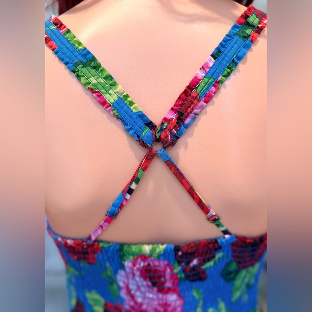 Abercrombie & Fitch Vibrant Blue Strapless Dress with Pink Floral - Picture 9 of 13